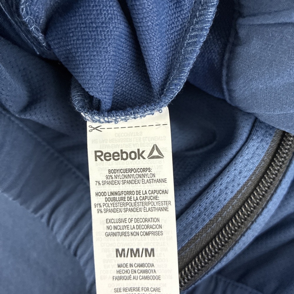 New Mens Reebok Ascent Full Zip Windbreaker Jacket Size Medium NWT Dark Denim - Picture 6 of 8